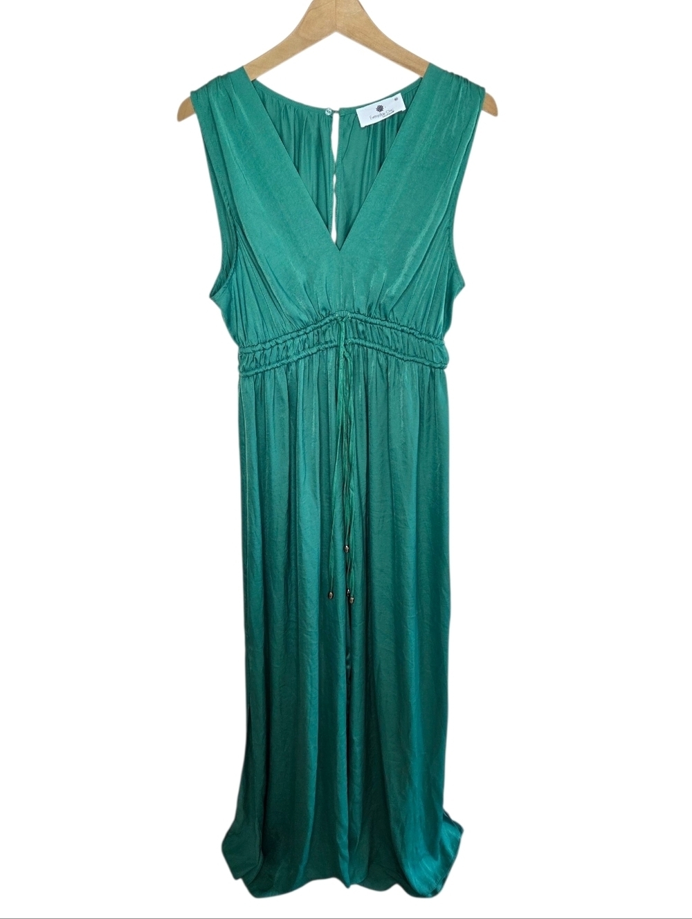 Everyday Chic Boutique Green V-neck Split Back Split Leg Jumpsuit Size Medium